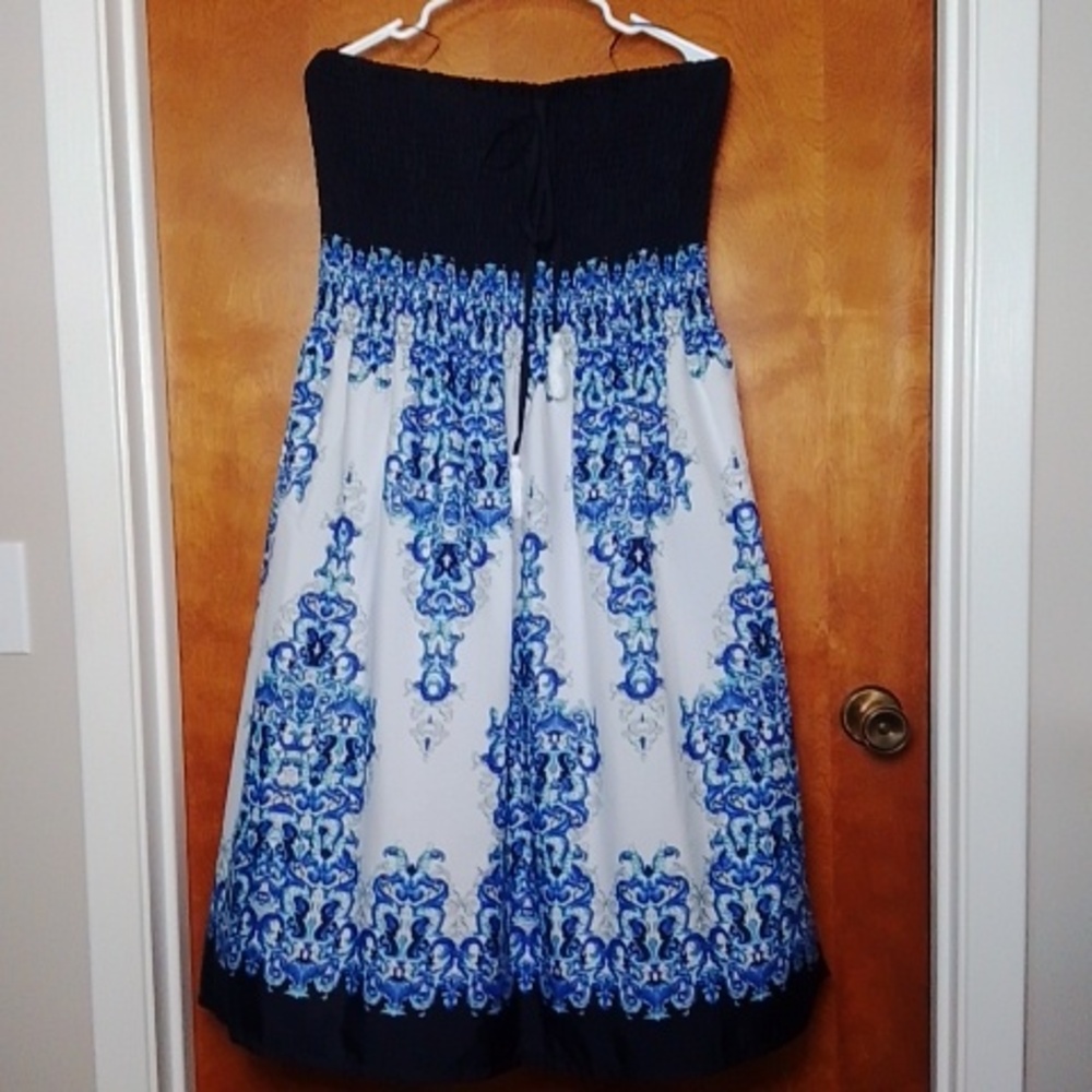 Strapless Blue and White Dress